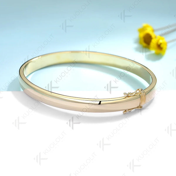 Kuololit Pure Gold Bangle for Women Solid 10K Yellow Gold Oval Shaped Bracelet for Wedding Engagement Trendy Gift Anniversary