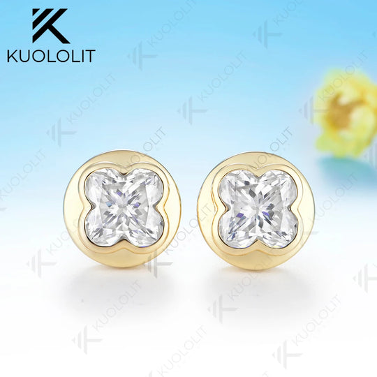 Kuololit 6CTW Moissanite Flower Cut Unique Earrings for Women Solid 14K 10K 585 Yellow Gold Earring for Christmas Gifts Wedding