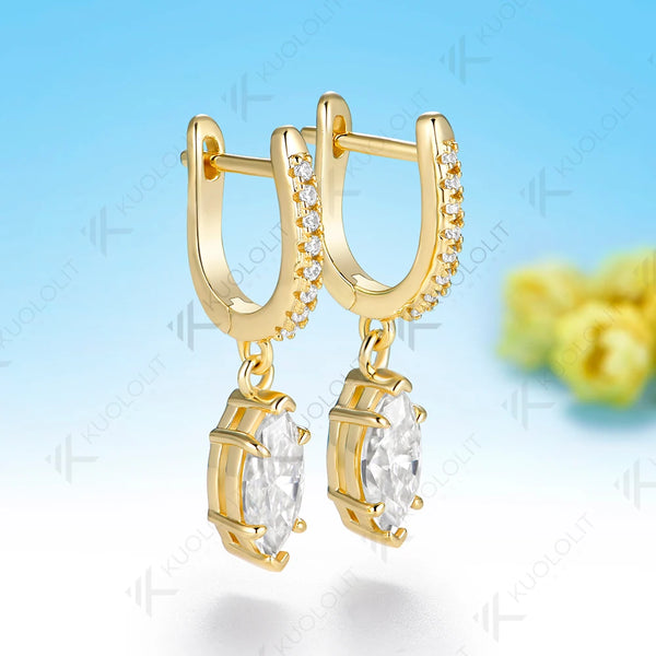 Kuololit 2CTW Moissanite Marquise Custom Clip Earrings for Women Solid 14K 10K 585 Yellow Gold Hoop Earrings for Christmas Gifts