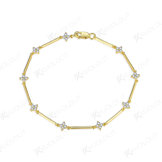 Kuololit Moissanite Bracelets for Women Men Four-leaf Clover Shape 585 18K 10K  for Engagement Wedding Party Christmas Gifts New