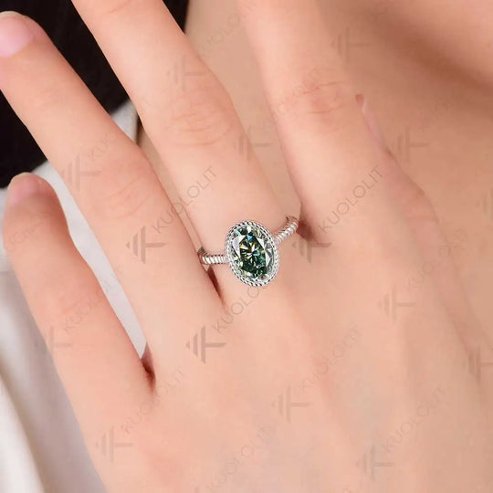 Kuololit 3.5CT Oval Cut Cyan Moissanite Engagement Ring for Women Soild 10K 14K 585 Yellow Gold Bezel Oval Ring  for  Christmas Gifts Party