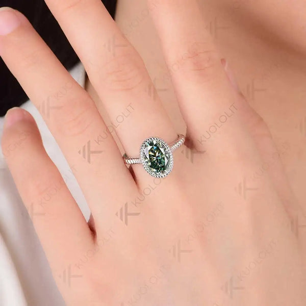 Kuololit 3.5CT Oval Cut Cyan Moissanite Engagement Ring for Women Soild 10K 14K 585 Yellow Gold Bezel Oval Ring  for  Christmas Gifts Party