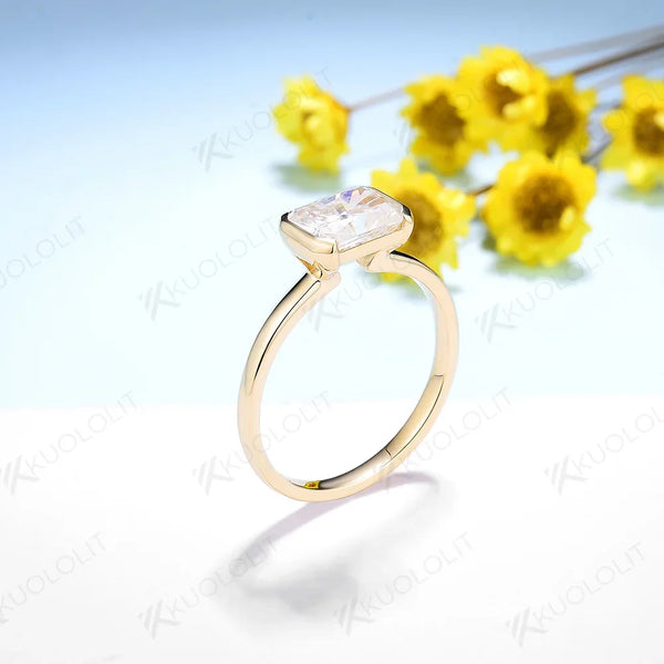 Kuololit 2CT Radiant Moissanite  Engagement Rings for Women Solid 18K 14K 10K Yellow Gold for Anniversary
