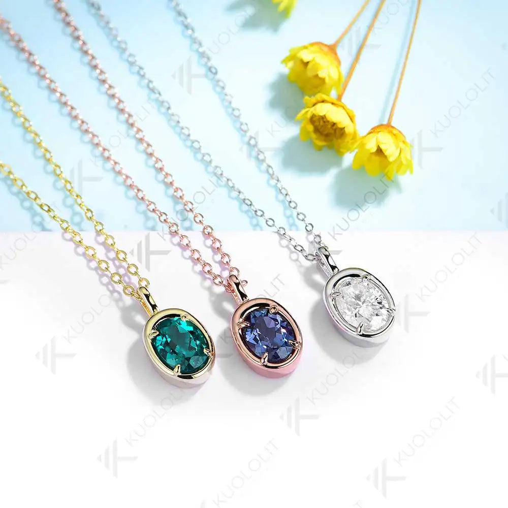 Kuololit 1.5CT Mossanite Necklace for Women Solid 14K 10K Gold Lab Grown Emerald Alexandrite Gemstone Pendant for Christmas Gift
