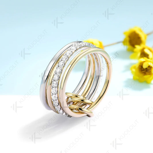 Kuololit1CTW Moissanite Stackable Rings for Women Solid14K10K 925Sliver White and Yellow Gold Two Tone Bands for Christmas Gifts