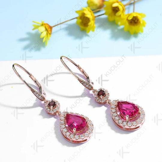 Kuololit Lab Grown Ruby Clip Earrings for Women Solid 14K 10K 585 Yellow Gold Natural Garnet Earrings for Engagement Christmas