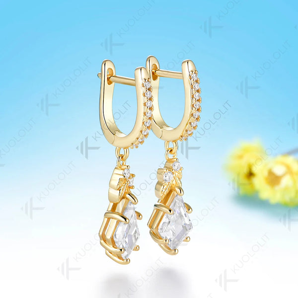 Kuololit 4CT Kite Cut Moissanite Earring Clip Earrings for Women Solid 14K 10K 585 Yellow Gold Clip Earrings for Christmas Gifts