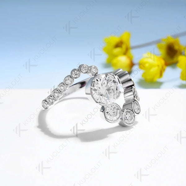 Kuololit 1CT Round Moissanite Rings for Women Solid 18K 14K 10K 925 Silver Yellow Gold for Anniversary Engagement Classic Gift