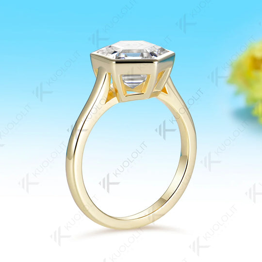 Kuololit 4CT Moissanite Custom Ring for Women Solid 14K 10K 585 Yellow Gold Hexagon Cut Engagement Ring for Christmas Gifts