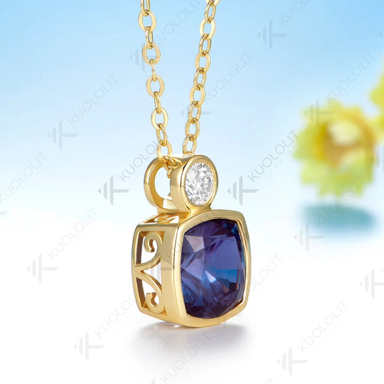 Kuololit 2.7CTW Lab Grown Alexandrite Moissanite Necklace for Women Solid 14K 10K Yellow Gold Pedant for Engagement Christmas