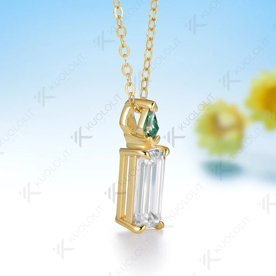 Kuololit 2CT Moissanite Cyan Moissanite Necklace for Women Solid 585 14K 10K Yellow Gold Necklace for Engagement Christmas Gifts