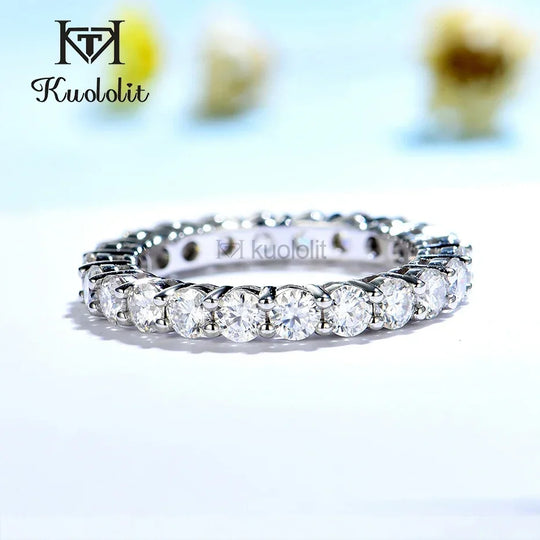 Kuololit 2.2CT Round Moissanite Full Eternity Matching Wedding Band for Engagement