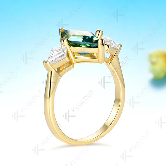 Kuololit 2.5CT Rhombus Cut Cyan Moissanite Custom Ring for Women Solid14K 10K 585 Yellow Gold Engagement Ring for Christmas Gift