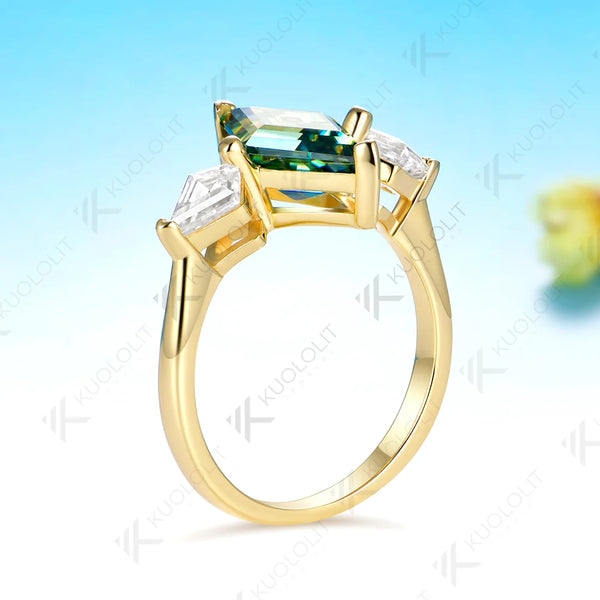 Kuololit 2.5CT Rhombus Cut Cyan Moissanite Custom Ring for Women Solid14K 10K 585 Yellow Gold Engagement Ring for Christmas Gift