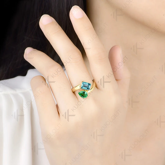 Kuololit 3.5CTW Mint Green Sapphire Paraiba Custom Ring for Women Solid 14K 10K 585 Yellow Gold Ring for Christmas Engagement