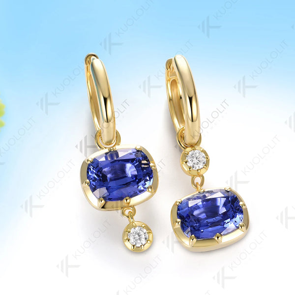 Kuololit 5CTW Lab Grown Diamond Blue Sapphire Hoop Earrings for Women Solid14K10K Yellow Gold 585 Gold for Christmas Gifts Party