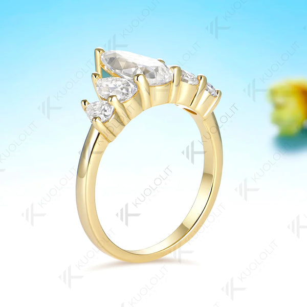 Kuololit 3.1CTW Pear Cut Moissanite Custom Ring for Women Solid 14K 10K 585 Yellow Gold Wedding Band Ring for Christmas Gifts