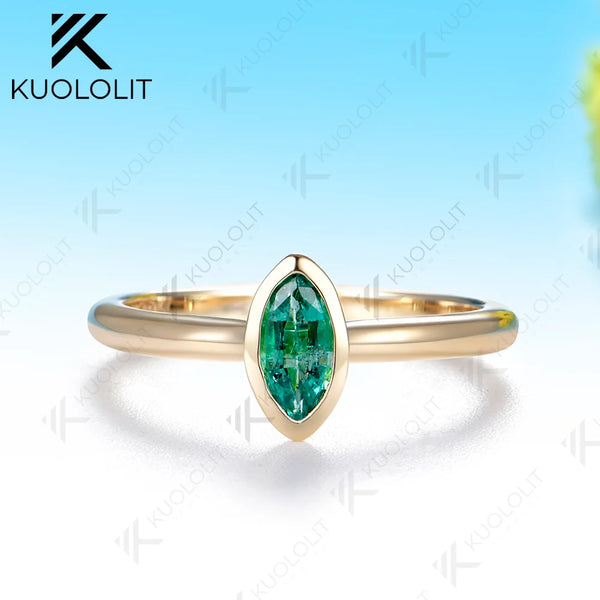 Kuololit 0.5CT Lab Grown Emerald Custom Ring for Women Solid 14K 10K 585 Yellow Gold Engagement Ring for Christmas Gifts