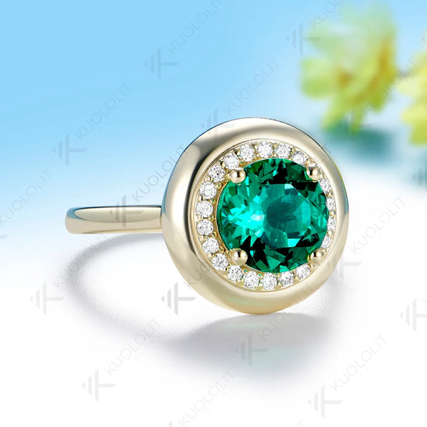 Kuololit 2CT Lab Grown Emerald Gemstone Moissanite Custom Ring for Women Men Solid 14K 10K Yellow Gold for Anniversary Christmas
