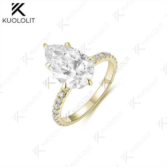 Kuololit 3CT IGI Lab Grown Diamond Rings for Women Solid 18K 14K 10K 585 Yellow Gold Pear Cut for Engagement Christmas Gifts
