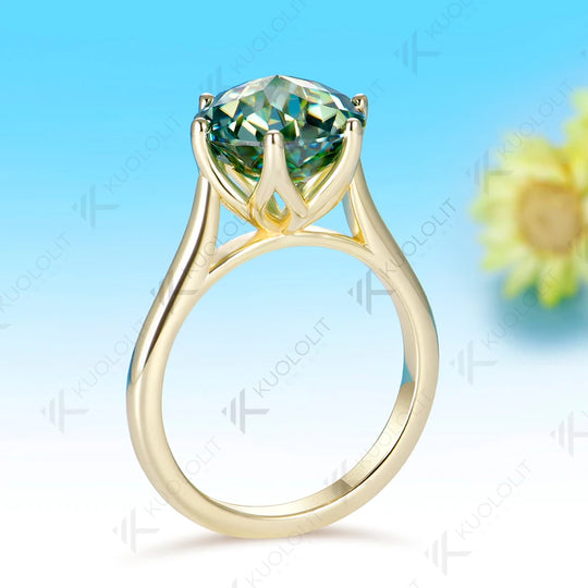 Kuololit 4CT Jubilee Cut Cyan Moissanite Engagement Ring for Women Solid 14K 10K Yellow Gold Ring for Anniversary Christmas Gift