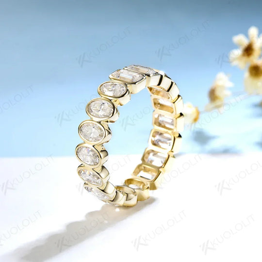 Kuololit 6.3CTW Emerald and Oval Moissanite Rings for Men Women Yellow Gold 18K 14K 10K Sliver Band Ring for Engagement Wedding