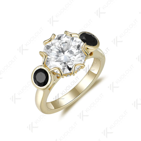 Kuololit 3CT Moissanite Rings for Women Solid 18K 14K Yellow Gold Black Moissanite Ring for Engagement Christmas Anniversary