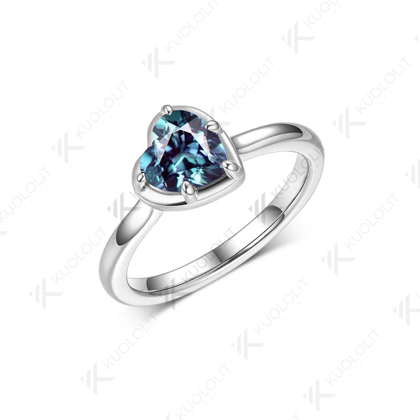 Kuololit 1CT Heart Cut  Lab Grown Alexandrite Engagement Rings for Women Solid18K 14K 10K for Anniversary Gifts Party Engagement