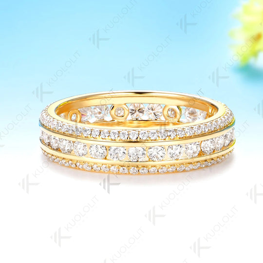 Kuololit 2CTW Moissanite Band Ring for Women Solid 14K 10K Yellow Gold Ring for Anniversary Christmas Gifts Party Custom