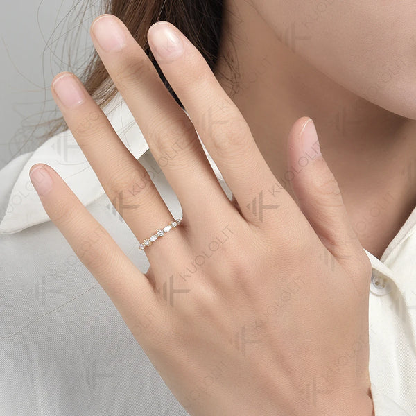 Kuololit 0.52CTW Lab Grown Diamond Marquise Band for Men Women Solid 18K 14K 10K Gold Ring for Anniversary Engagement Gifts