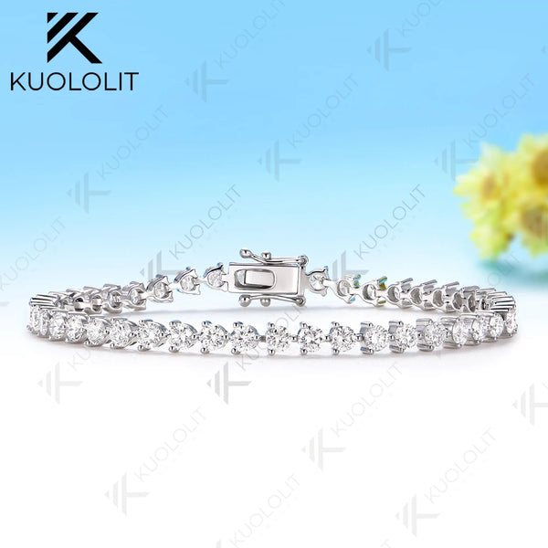 Kuololit 5.2CTW Lab Grown Diamonds Tennis Bracelet for Women Solid 14K 10K Yellow Gold Three Prong Bracelet for Christmas Party