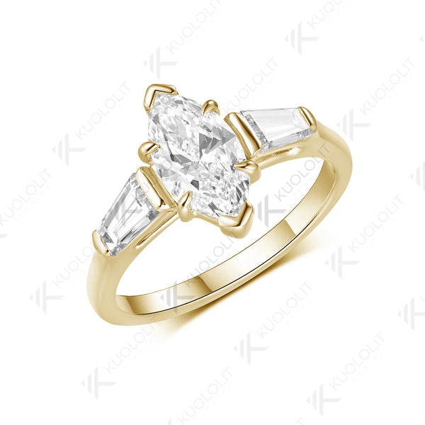 Kuololit 1CT Moissanite Marquise Custom Ring for Women Solid 14K 10K Yellow Gold Ring for Anniversary Christmas Gifts Party