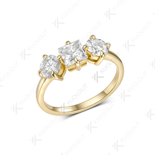 Kuololit 1.8CTW Princess Cut Moissanite Custom Ring for Women Solid 14K 10K  Yellow Gold Band for Anniversary Christmas Gift