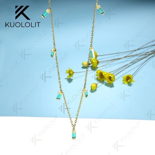 Kuololit 1.15CTW Lab Grown Emerald Necklaces for Women Solid 585 14K 10K Gold 925 Silver Chain for Engagement Party Christmas