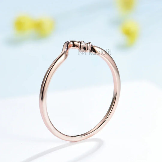 Kuololit Lab Grown Diamonds Stack Rings for Women Solid 18K 14K Rose Gold Solitaire Wedding Diamond V Band for Engagement Christmas