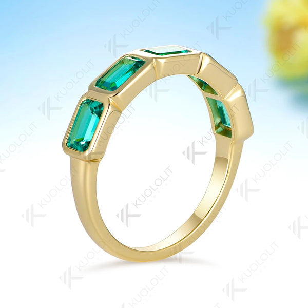 Kuololit 2.5CTW Lab Grown Emerald Ring for Women Solid 14K 10K Yellow Gold Emerald Wedding Band for Christmas Engagement Gift