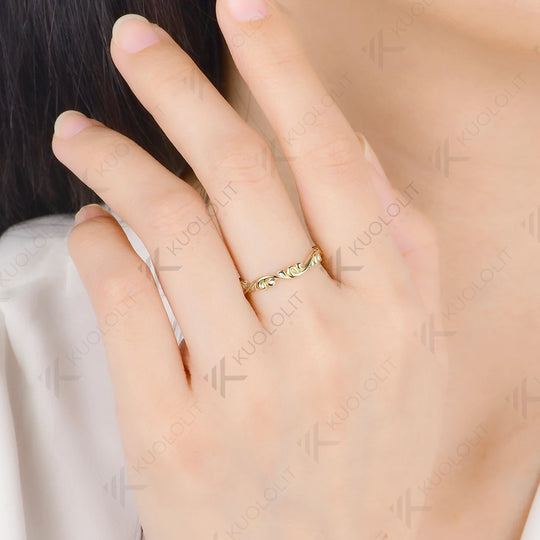 Kuololit Waves Bare Ring for Women Solid 585 14K 10K Gold Ring for Anniversary Engagement Gifts Party Christmas Jewelry Simple