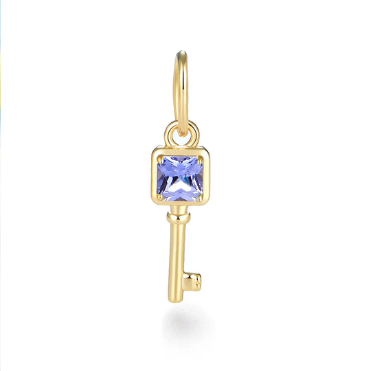 Kuololit Key Pendant Lab Grown Emerald Pink Sapphire Moissanite for Women Solid Yellow Gold No Chain