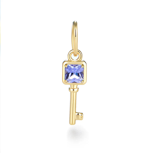 Kuololit Key Pendant Lab Grown Emerald Pink Sapphire Moissanite for Women Solid Yellow Gold No Chain