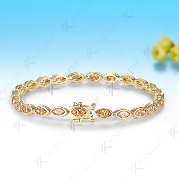 Kuololit 7.2CTW Champagne Moissanite Bracelet for Women Solid 14K 10K Yellow Gold Marquise Cut for Christmas Party Luxury Gifts