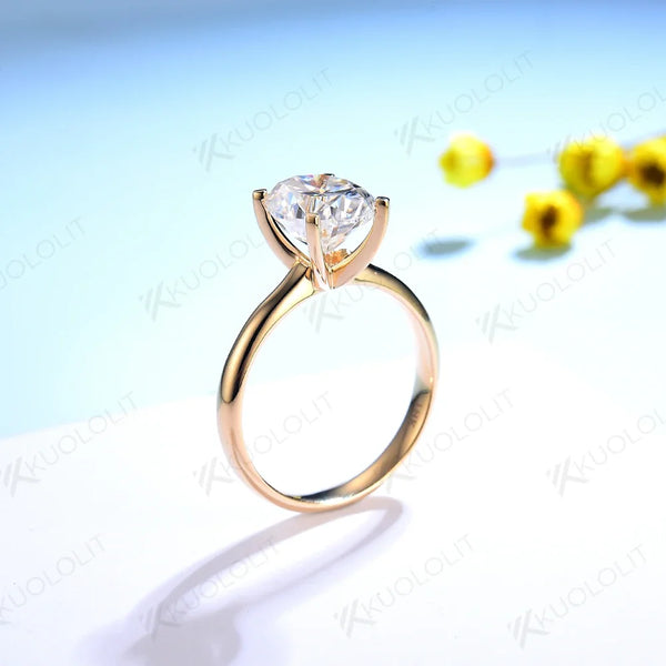 Kuololit Solid 18K 14K Yellow Gold Moissanite Diamond Ring for Women 3CT Oval Cut White Gold Rings for Engagement Wedding