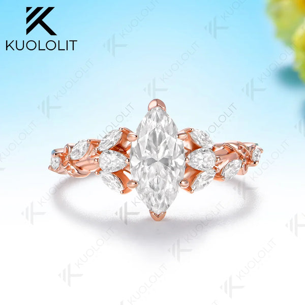 Kuololit 1CT Moissanite Custom Ring for Women Solid 14K 10K 585 Yellow Gold Marquise for Christmas Gifts Engagement Anniversary