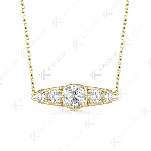 Kuololit 3.2CTW Moissanite Cushion Cut  Moissanite Custom Necklace for Women Solid 585 14K 10K Yellow Gold for Christmas Gifts