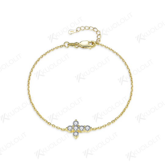 Kuololit 0.6CTW Moissanite Bracelets for Women Men 585 18K 10K Adjustable Chains Cross Charm for Engagement Christmas Classic
