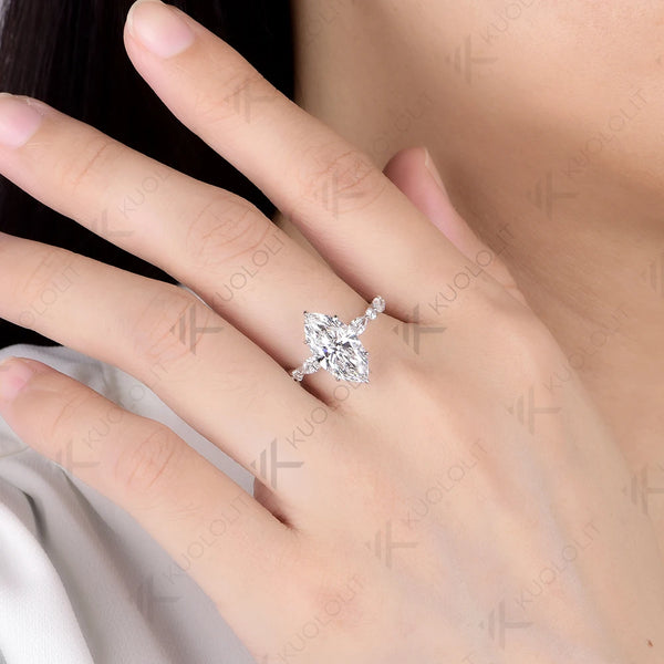 Kuololit 3CT Marquise Moissanite Ring for Women Solid 14K 10K 585 White Gold Engagement Ring for Christmas Gifts Engagement