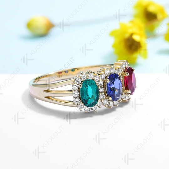 Kuololit Lab Grown Blue Sapphire Ruby Rings for Women Solid 14K 10K 585 Gold Moissanite Emerald Engagement Ring for Christmas