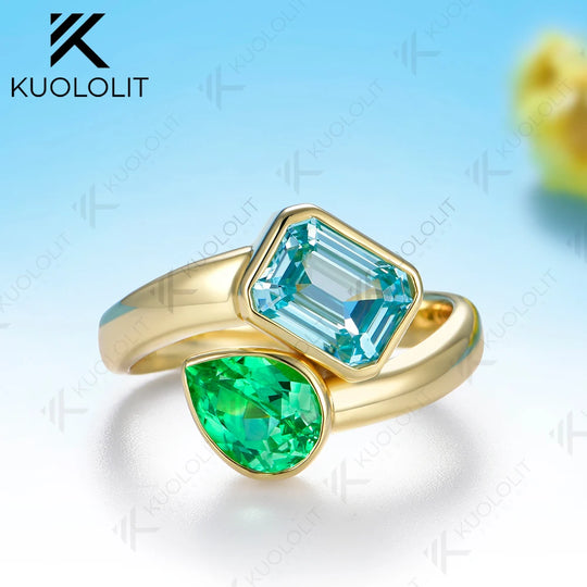 Kuololit 3.5CTW Mint Green Sapphire Paraiba Custom Ring for Women Solid 14K 10K 585 Yellow Gold Ring for Christmas Engagement