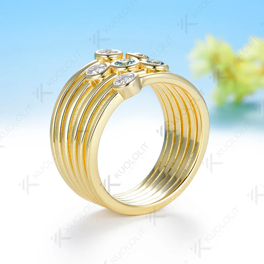 Kuololit 0.6CTW Cyan Champagne Moissanite Ring for Women Solid 14K 10K Yellow Gold Ring for Anniversary Christmas Gifts Party