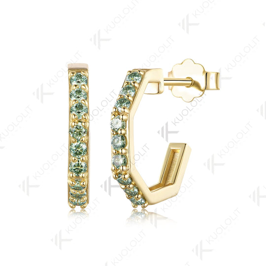 Kuololit 0.36CTW Cyan Moissanite Custom Stud Earrings for Women Solid 14K 10K 585 Yellow Gold Stud Earrings for Christmas Gifts