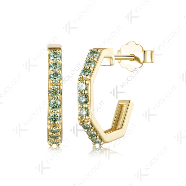 Kuololit 0.36CTW Cyan Moissanite Custom Stud Earrings for Women Solid 14K 10K 585 Yellow Gold Stud Earrings for Christmas Gifts